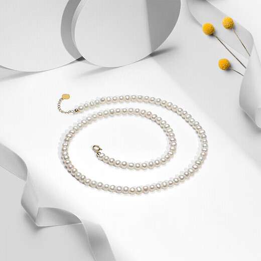 Chao Acer Xin Yuan Yellow 18K Gold Pearl Necklace Female Millet Beads as a Birthday Gift for Girlfriend Chain Length Approximately 40cm + Extension Chain