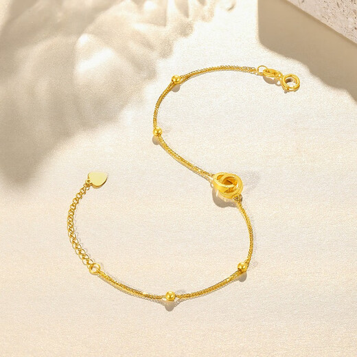 Saturday Fortune (ZLF) 18K gold bracelet interlocking series rose gold simple double ring color gold bracelet T yellow-16cm + tail chain 3cm (0.9-1.2g)