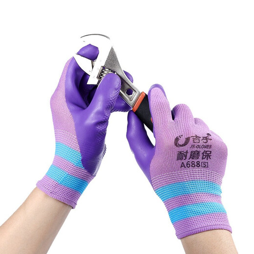 [Ladies' Small] Jishou A698 Labor Protection Gloves Rubber Waterproof and Anti-Slip Breathable Construction Site Labor and Work Jishou Wear-resistant A688S 24 Double
