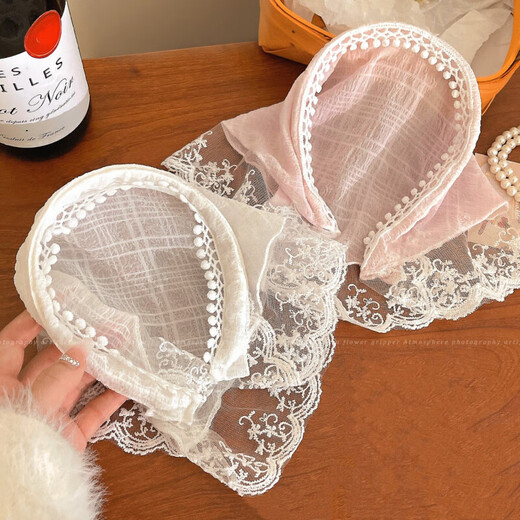 Maimeide white lace headband headscarf, one-piece French triangle scarf, square scarf hat, pastoral style, same style hair accessories for women, one set of white lace headbands and headscarf