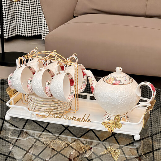 QIPAI high-end tea set set for moving into a new home, wedding gift, complete tea set for home hospitality, ceramic teapot, teacup, high-end tea set, 15-piece set, 847 gift box