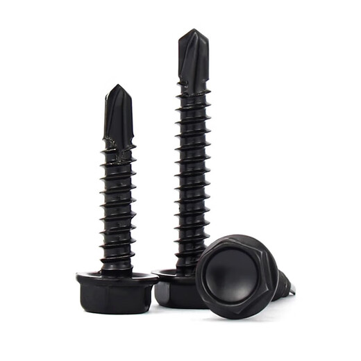 Jinchao 410/304 stainless steel outer hexagon black 316 drill tail screw self-tapping self-drilling color steel tile dovetail screw nail M4.8*63 (10 pieces) black 410