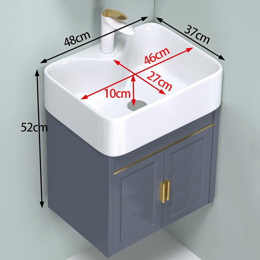 Hongpai Baño Batio de la pared montado en la pared de la pared de aluminio Gabinete de aluminio Combinación de lavavajilla Gabinete de lavado Integrado Cuenca de lavado de cerámica Cerámica nueva 4837 Gabinete gris enviado al agua sin grifo
