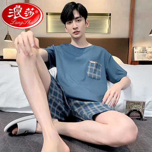 
Langsha cotton pajamas men's summer short-sleeved teenager cartoon student suit thin loose large size can be worn outside home clothes H9928 (short-sleeved shorts) L (recommended 90-110Jin [Jin equals 0.5 kg])