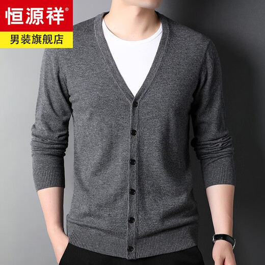 Hengyuanxiang 100% reine Strickjacke für Herren Strickjacke für Strickjacke mit V-Ausschnitt Top Herbst und Winterpullover Jacke mit mittleren und älteren Herrenkleidung Light Khaki M 170/48/105
