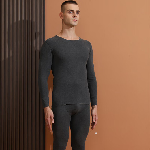 Langsha Thermal Underwear Men's Autumn and Winter Basic Seamless Round Neck Fashion Cotton Sweater Suit for Underwear Double-sided Brushed Young Men's Autumn Clothes and Autumn Pants Dark Gray XL (120-140Jin [Jin equals 0.5 kg])