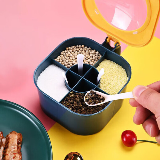Seasoning artifact kitchen seasoning box set four-grid integrated salt shaker household multi-grid lidded storage seasoning box
