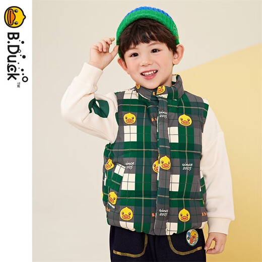 B.Duck little yellow duck children's clothing boys' down vest children's winter clothing new baby warm vest jacket dark green 90 cm