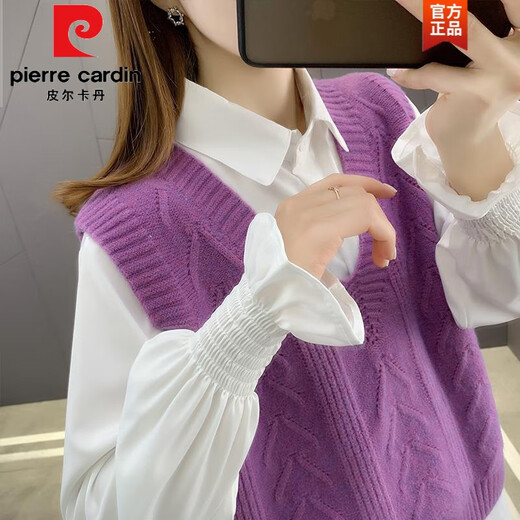 Pierre Cardin Frühjahr und Herbst 2025 Neue Frauenweste Strickweste Weste Pullover V-Ausschnitt Lose Pferdeclip außerhalb von Strick 1047 Yellow XL [Empfohlen 121jin [Jin ist gleich 0,5 kg] -130jin [Jin gleich 0,5 kg]]