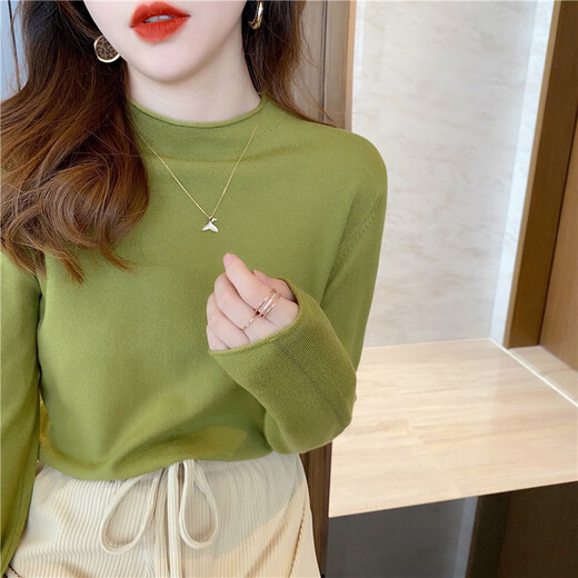 Feili Mushang Fashionable Half-Turnneck Sweater for Women in Autumn and Winter Design Thin Slim Slim Long Sleeve Top Base Sweater 681 White M