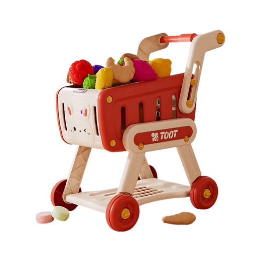 
Cute travel notes for children's gifts and house kitchen toy set simulated cooking and cooking boy and girl baby mini kitchenware red shopping cart + [24 random fruits and vegetables]