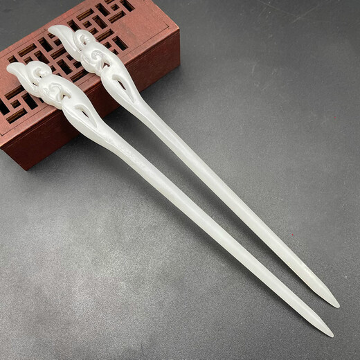 Mixin Hotan jade white jade phoenix hairpin headdress Pan-head phoenix hairpin Ancient style Hanfu jade hairpin ethnic style cheongsam Hotan jade hairpin single