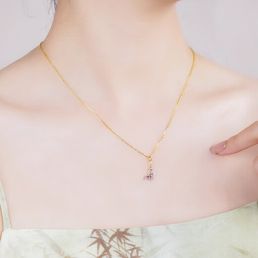 Zokai yellow 18K gold pendant butterfly necklace enamel necklace Chinese style birthday gift D11276