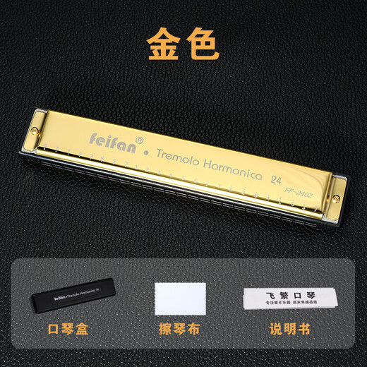 FEIFAN24孔金属c调复音口琴儿童口琴学生初学者成人乐器 黑色