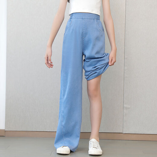 Yoyo One (Yoyo One) Girls 'Clothing Mode Anzug Mode modische Sommer-Kinder-Kurzärmel-Sommerstil mittelgroße Kinder mit breitem Bein Hose Girls zweiteiliger Set 9889 Weiß + 15026 Blau 160 cm