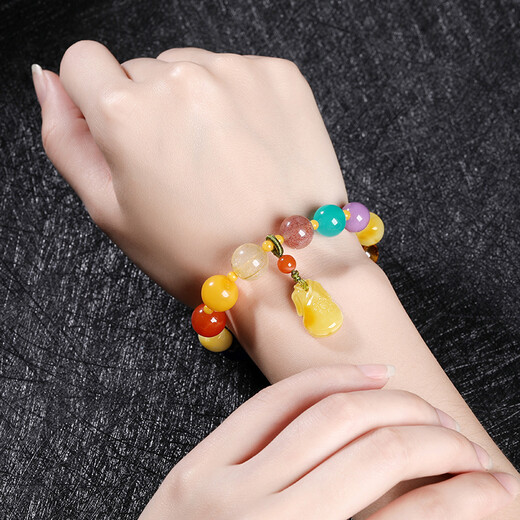 Ouchini Natural Beeswax Bracelet Duobao Series Bracelet Blood Amber Gold Amber Rose Crystal Hair Crystal Old Honey Southern Red Malachite Strawberry Crystal with Amber Water Drop Pendant Women's Model