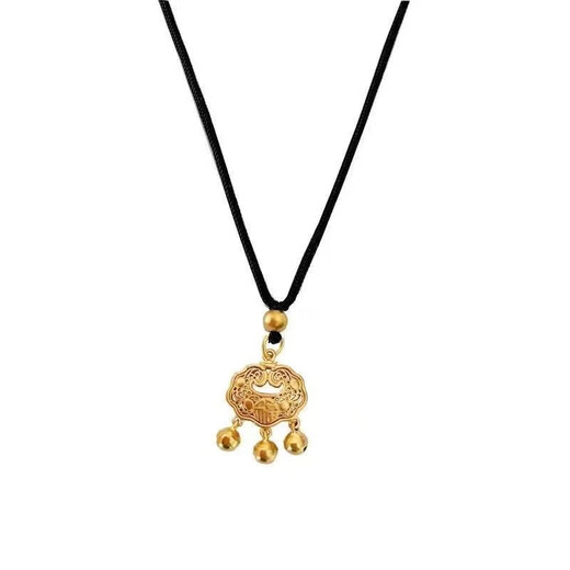 K gold safe lock 18k gold pendant women's braided rope 3D hard gold longevity lock black rope necklace festival black braided rope + gold lock