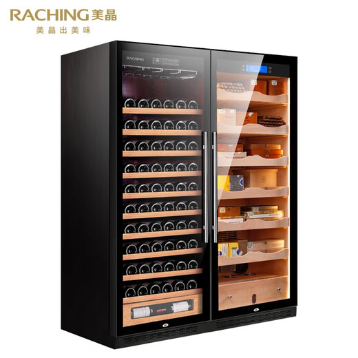 Meijing (raching) CS600 solid wood double-door red wine and cigar dual-purpose constant temperature cabinet intelligent constant temperature red wine cabinet constant temperature and humidity cigar cabinet custom cabinet black walnut (red wine cabinet cigar cabinet combination)