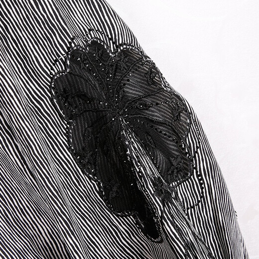 Shanidolo Women's Shirt Women's Chiffon Shirt Spring and Autumn Slim Belly Covering Striped Top Women's Long Sleeve 15262 Picture Color Black and White Stripes L Recommended 100-120 Jin Jin equals 0.5 kg Wear