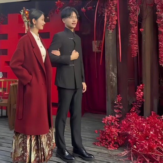 FANDISS Wedding Engagement Dress Casual Suit Men's Jacket Autumn New Chinese Tunic Suit Stand Collar Metal Button Suit Black - Top + Pants XL