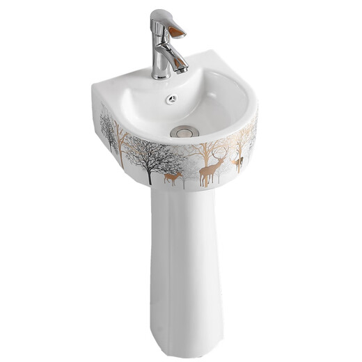 Small size pedestal basin household wash basin integrated ceramic wash basin small apartment floor-standing mini small basin basin + column (no accessories)