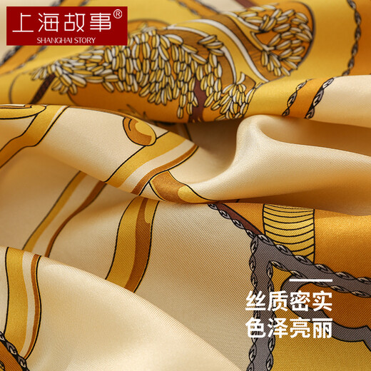 Shanghai Story Large Silk Square Scarf Mother's Silk Scarf Women's Hand-rolled 100% Mulberry Silk Scarf Gift Box Birthday Gift Beige