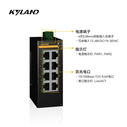 KYLAND switch 100M unmanaged rail-type industrial Ethernet switch Opal8-E-8T-LV-LV