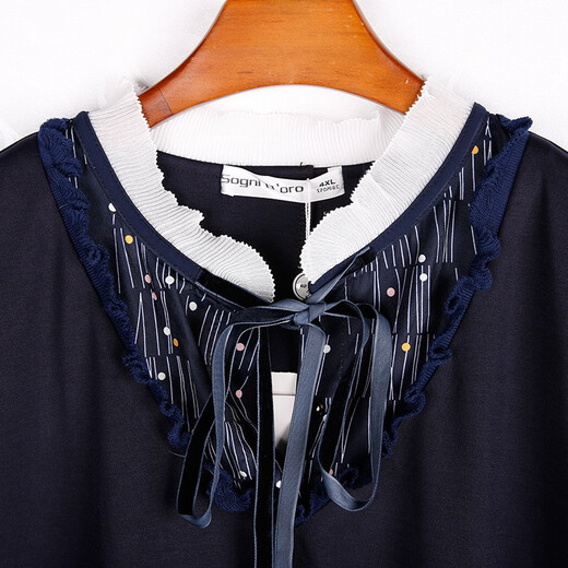 Shanidoluo Fat Damen-Kleidung schlankes Kleid neuer Frühlings- und Herbst-Chiffon-Hemd Langes Bauch Cover T-Shirt 15283 Dunkelblau 2xl empfohlen 120-140jin [Jin gleich 0,5 kg] zum Tragen