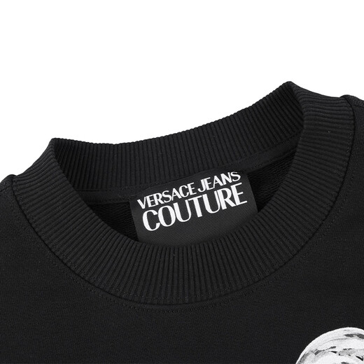 VERSACE JEANS COUTURE奢侈品男装男士圆领字母印花卫衣长袖T恤12127礼物 黑色 2XL
