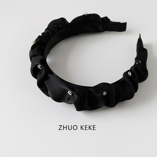 Zhuo Keke black headband pleated high skull sparkling diamond French Zhao Lusi same style hair bundle retro face wash headband internet celebrity hairpin black rhinestone pleated headband