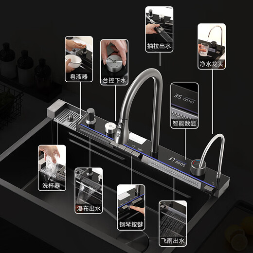 Hansgrohe household stainless steel thickened Raindance Waterfall large single tank anti-fouling multi-functional nano kitchen sink V002 80x46 right drain