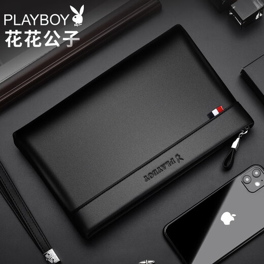 花花公子（PLAYBOY）男士手包大容量钱包商务休闲手拿包男包多功能信封包手抓包手夹包 时尚黑色【大容量】