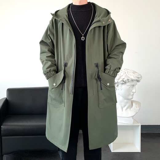Lovren thickened cotton autumn and winter over-the-knee windbreaker men's cloak hooded fat loose coat mid-length handsome coat trendy brand black regular thickness 3XL (suitable for 175-210Jin Jin equals 0.5 kg)