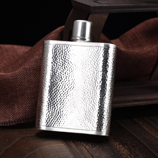 Silver Age Pure Silver Handmade Hammered Glossy Marching Flask Storage Flask S999 Pure Silver Portable Wine Set No. 8 250g 160ml Pure Silver + Certificate 160ml