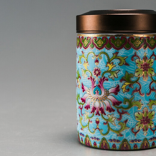 Rongshantang enamel ceramic tea can outdoor metal lid sealed can storage bucket travel portable tea can Baoxianghua enamel tea can-blue bottom mini style
