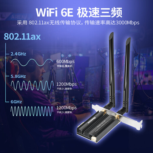 纽曼 3000M千兆PCI-E无线网卡电竞游戏双频5G台式内置PCI-E无线网卡wifi6代+蓝牙5.2+wifi接收/发射器