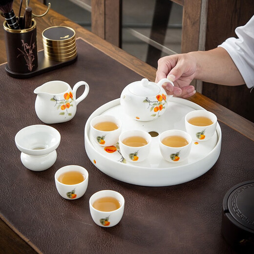 Yuanshe mutton fat jade porcelain tea tray household small white porcelain simple Japanese style dry brewing tea set kung fu tea set white porcelain persimmon dry brewing tray default 1