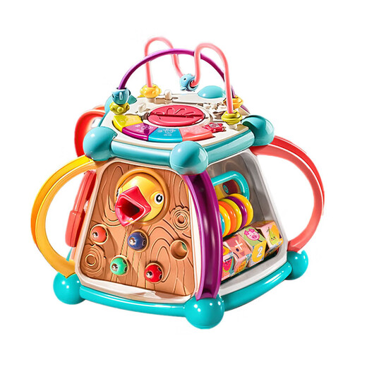 Panyue Patrón poliédrico Patrón a mano Baby Toy 1-3 años Educación temprana Patrón de mano Drum de 6 meses Baby Carousel Regalo de 1 año de patrón manual multifunción [7 en 1] Fun Magic Box Baby Birthday Gift
