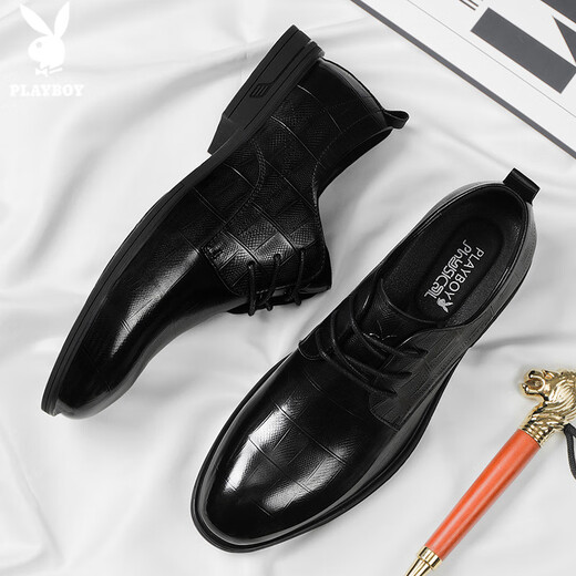 Playboy (Playboy) Lederschuhe Herrenschuhe 2025 Sommer Britisch -Business -Freizeitschuhe Herrenzehen Schicht Cowhide Formale Schuhe Schwarz 42