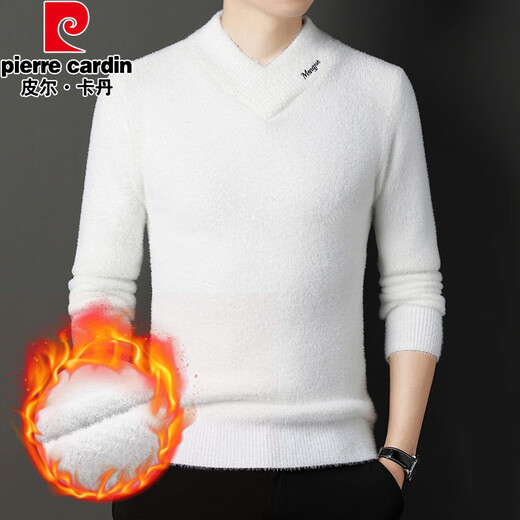 Pierre cardin winter thickened imitation mink sweater new style youth men pullover fashionable warm embroidered cross-collar sweater black 4XL 190
