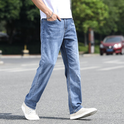 WEIQIAN (WEIQIAN) jeans men's summer thin pants men's loose straight large size men's pants new casual trousers trend 7011 dark blue +070 light blue 32