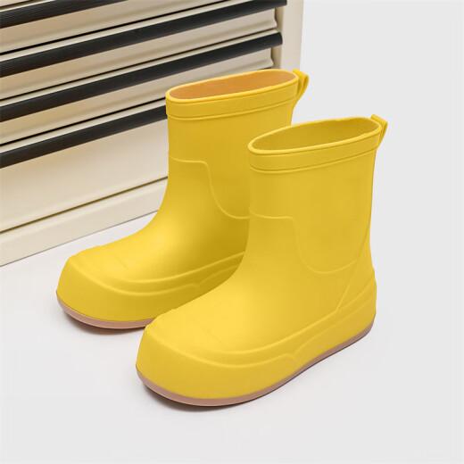 茯见可爱雨鞋女款日系成人外穿雨靴时尚户外雨天防水防滑耐磨软底胶鞋 雨鞋黄色38偏小【建议拍39-40】