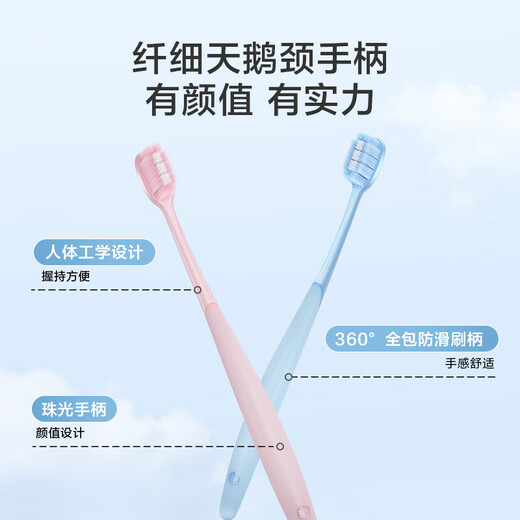 京东京造绵密软毛净白牙刷 4支装(蓝色*2支+粉色*2支)超软毛万根毛护龈