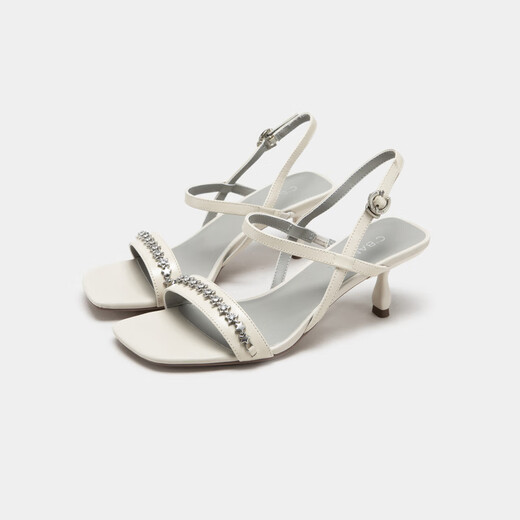 Qianbaidu women's shoes summer new fashion sandals high heel sandals stiletto one-word buckle commuting beige 38