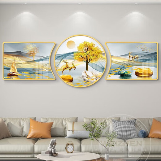 顺吉祥利轻奢客厅装饰画沙发背景墙挂画壁画简约现代墙画高级感大气高档 JD15278 80*60/80*80/80*60 手工镶钻画pvc金边