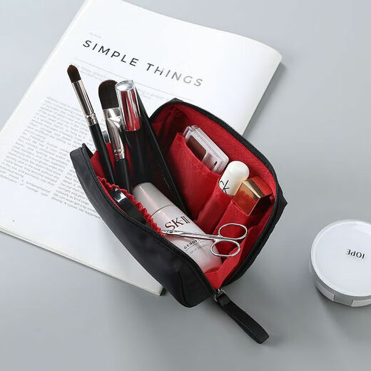 Shifang Xiucai Mini Cosmetic Bag Women's Small Portable Hand Cosmetic Bag Simple Ins Style Cosmetic Storage Bag Black Interior Red B Style