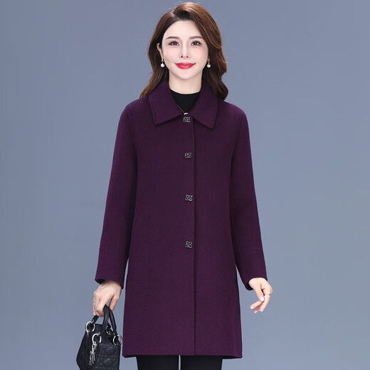 Missdaling middle-aged noble lady wool coat women's mid-length spring, autumn and winter new temperament mother's wear double-sided velvet coat burgundy XL