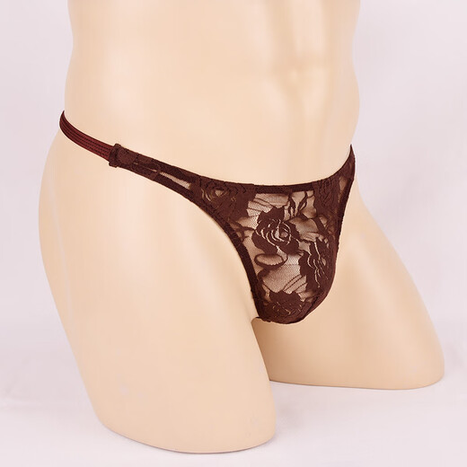 
Ye Zimei Men's sexy underwear Men's ultra-thin transparent lace seductive thong sexy underwear perspective T-pants 4086 Coffee color All size