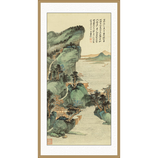 Manyu green silk ink painting landscape painting entrance door facing the entrance hall decorative painting corridor aisle wall mural vertical hanging painting without punching GB109 Huang Junbi-Smoke Valley Cloud Mountain Picture 53*103cm red walnut wood grain aluminum frame + flash silver cloth