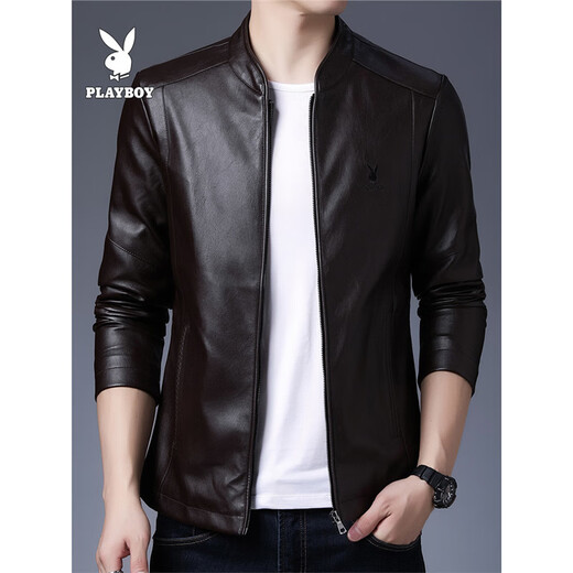 Playboy (PLAYBOY ICON) 2024 new PU leather men's leather jacket Korean style trend autumn and winter leather jacket motorcycle plus fleece jacket handsome trend MT-2079 black plus fleece 4XL